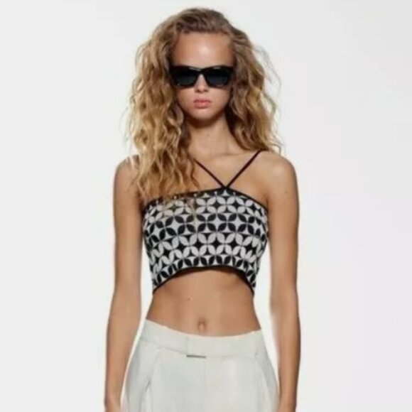 ZARA | Cropped Tank Top Patterned | Sz. M - Picture 3 of 8